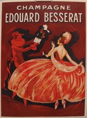 1920 French Vintage Advertising Sign, Champagne Advertising Carton, Red Alcohol Sign